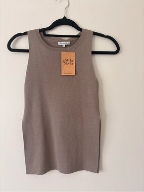 Crescent Taupe Knit Tank Top with slits op the side